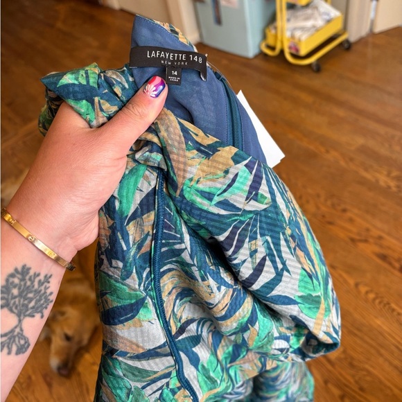 Tropical Cotton and Silk Lafayette 148 New York Maxi Dress Women's Size 14 - Picture 3 of 7